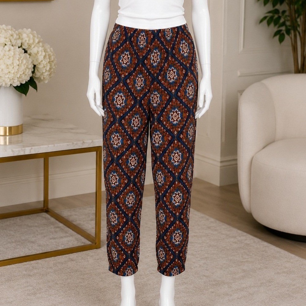 Forever 21 Womens Pants Ikat Geometric Print Ankle Zip Boho Small